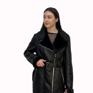 BELTED FAUX LEATHER COAT
