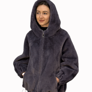 FAUX SHEARLING HOODED ZIP JACKET
