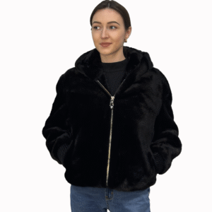 Men’s Black Faux Fur Zip-Up Bomber Jacket with out fleece